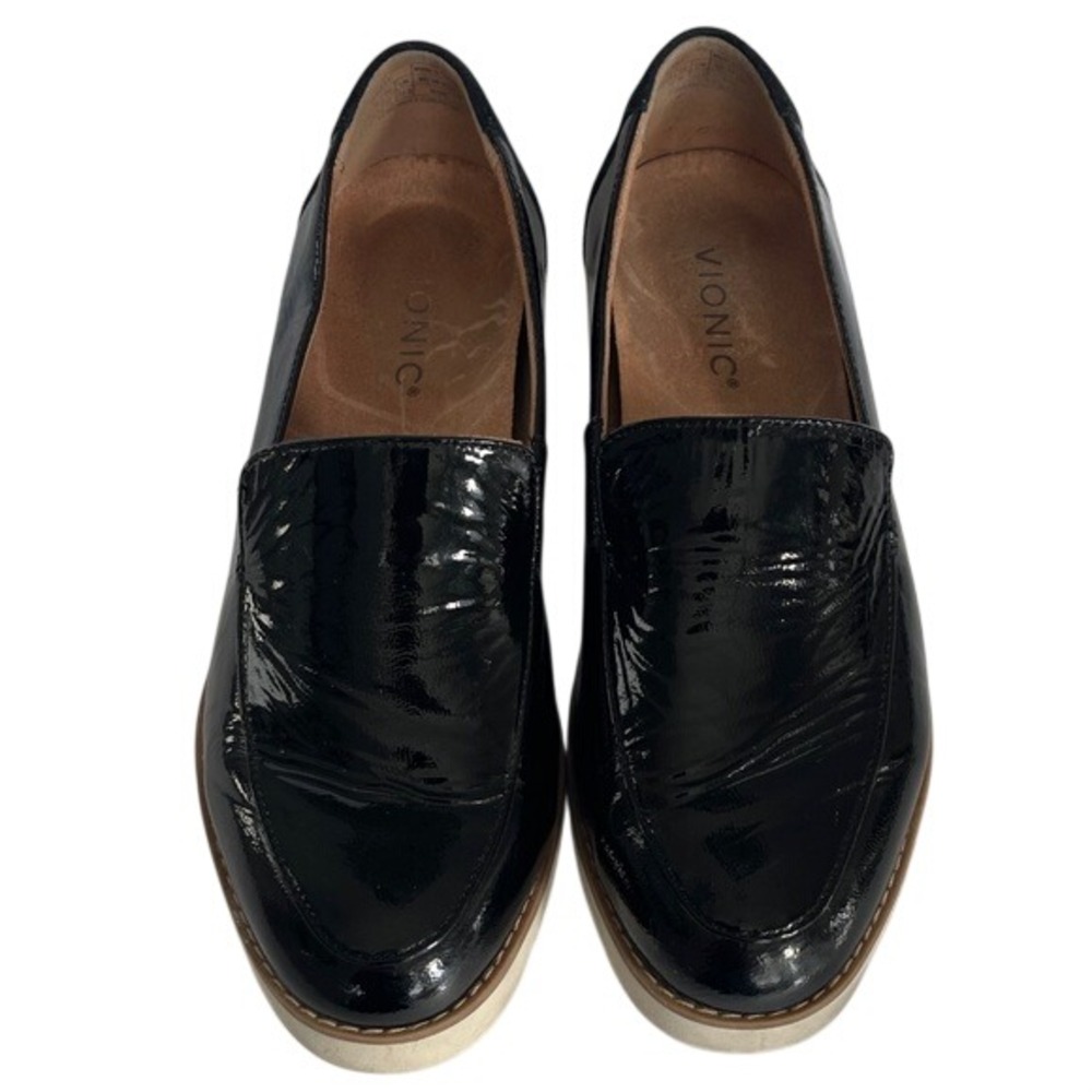 Vionic Kensley Women's Patent Suede Black Loafers 7W‎